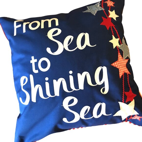 Patriotic Pillow Cover: Patchwork Stars, From Sea to Shining Sea Applique 18x18 - Picture 7 of 10